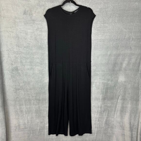 Eileen Fisher Jumpsuit Women Extra Small Black Short Sleeve Pant Stretch Neutral - Picture 1 of 12